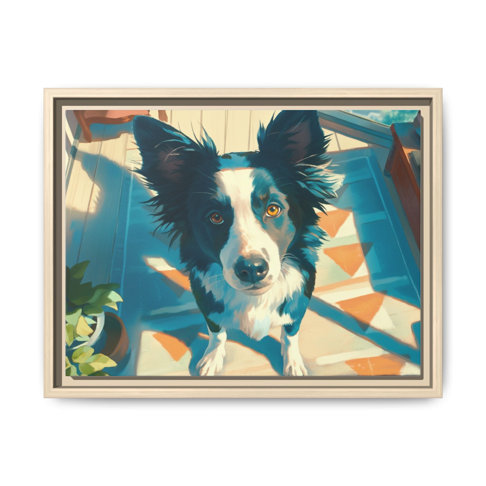 Framed Matte Canvas - Colorful Border Collie Pet Portrait