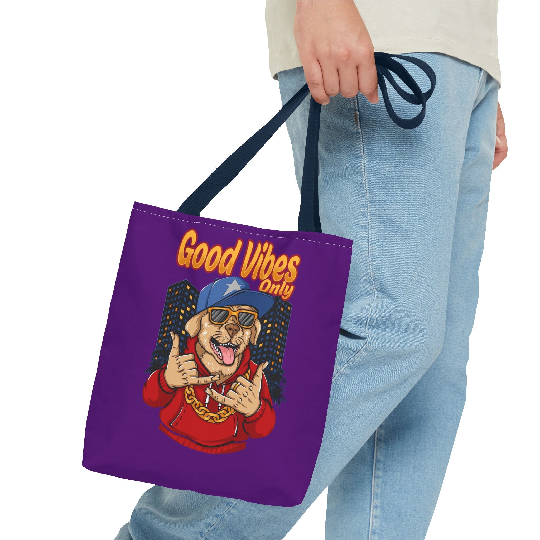 Good Vibes Only Dog Tote Bag — Cute Hipster Pup Graphic Canvas Tote
