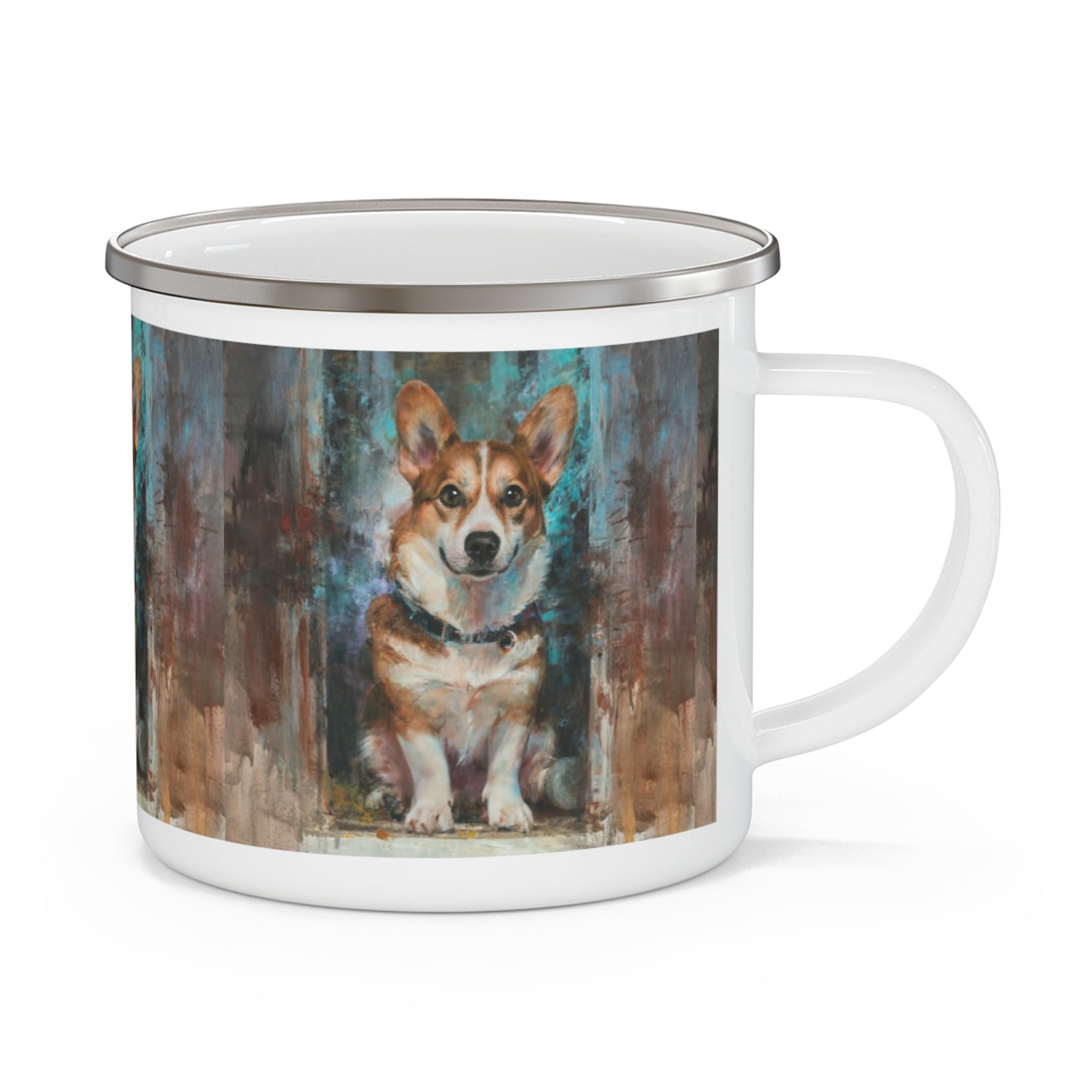 Enamel Camping Mug — Watercolor Corgi Dog Campfire Mug
