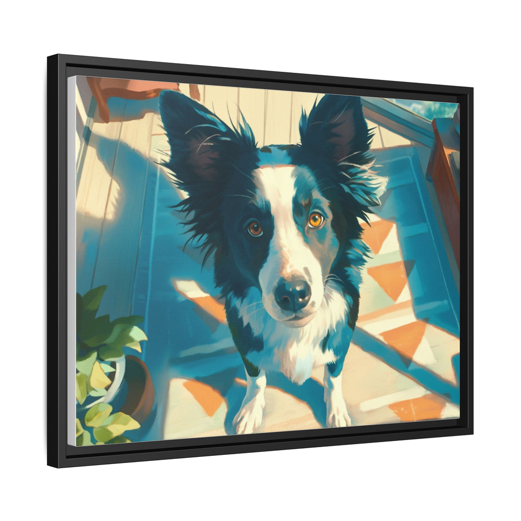 Framed Matte Canvas - Colorful Border Collie Pet Portrait