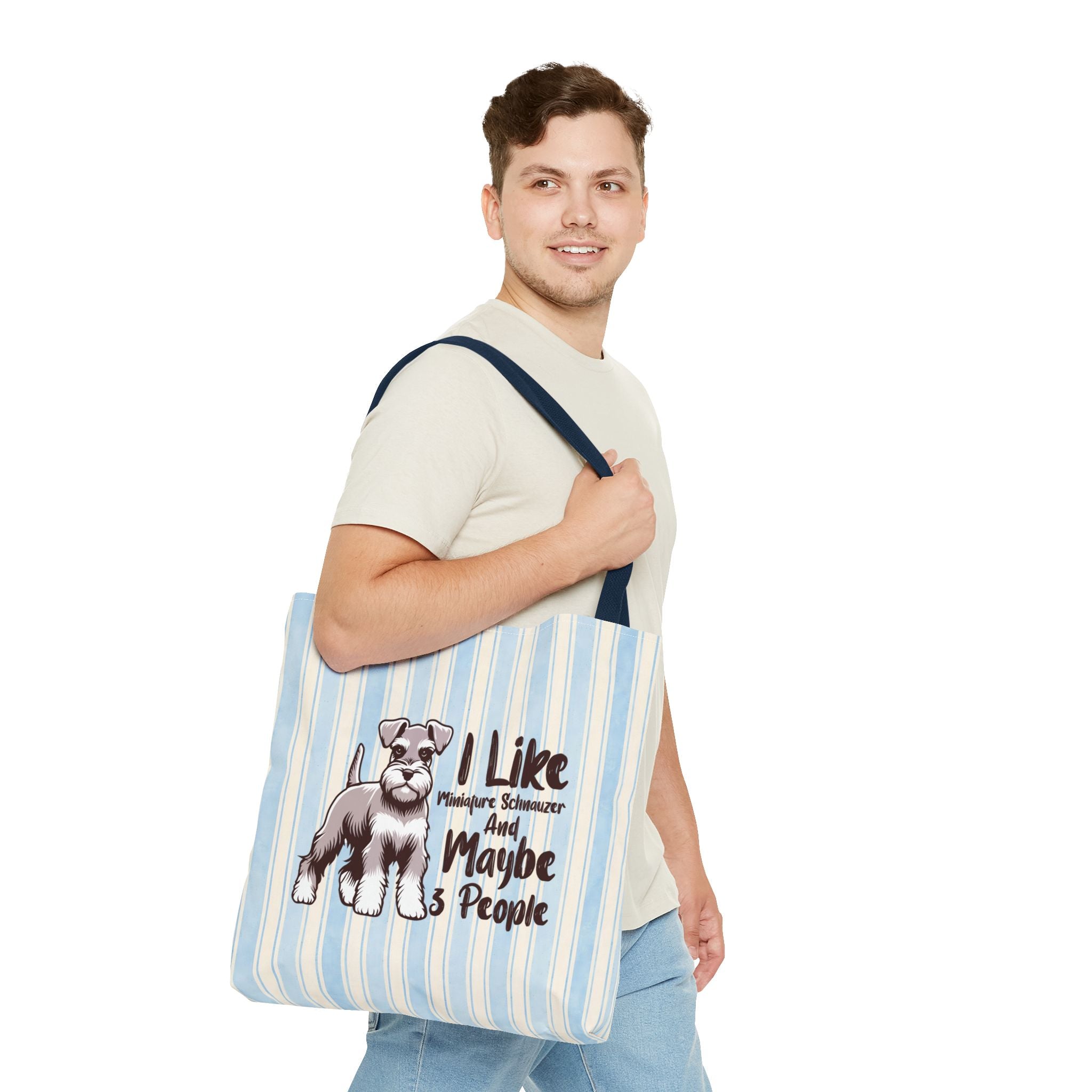 Miniature Schnauzer Tote Bag – "I Like Miniature Schnauzers and Maybe 3 People" Striped Canvas Tote
