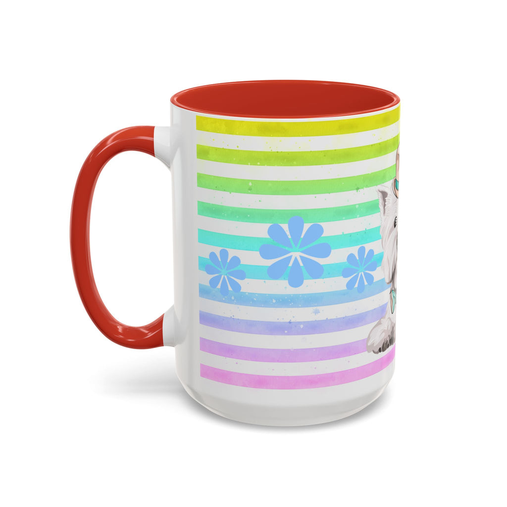 West Highland Terrier Coffee Mug — Cute White Pup on Rainbow Stripes (Accent Mug 11/15oz)
