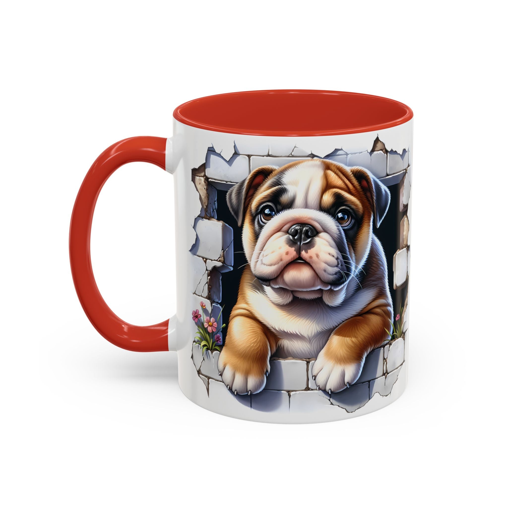Bulldog Peek-A-Boo Accent Coffee Mug — Cute English Bulldog Coffee Cup (11/15 oz)