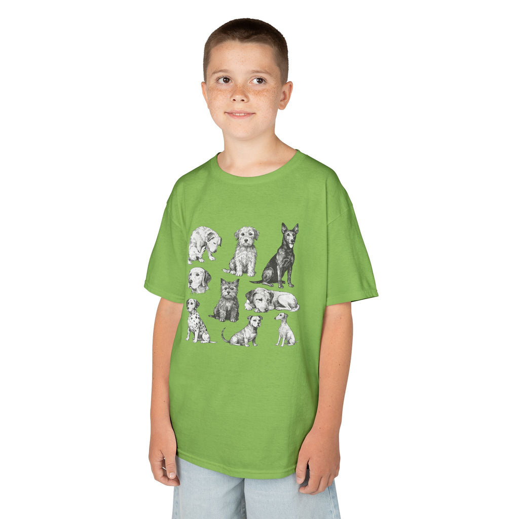 Kids Dog Breeds Sketch Tee — Cute Puppy Illustration Shirt for Boys & Girls
