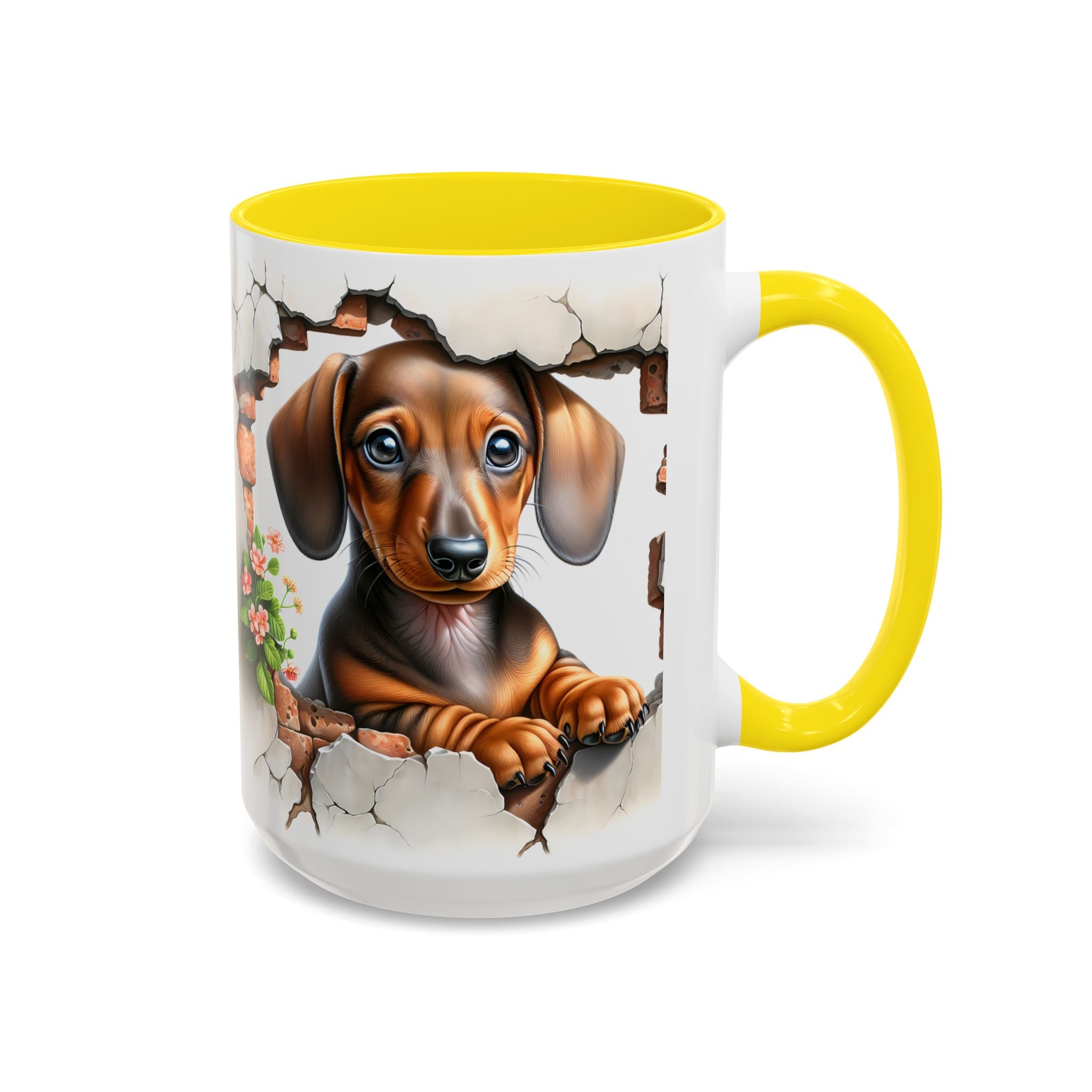 Dachshund Peek-A-Boo Accent Coffee Mug — Cute Puppy Dog Gift (11/15oz)