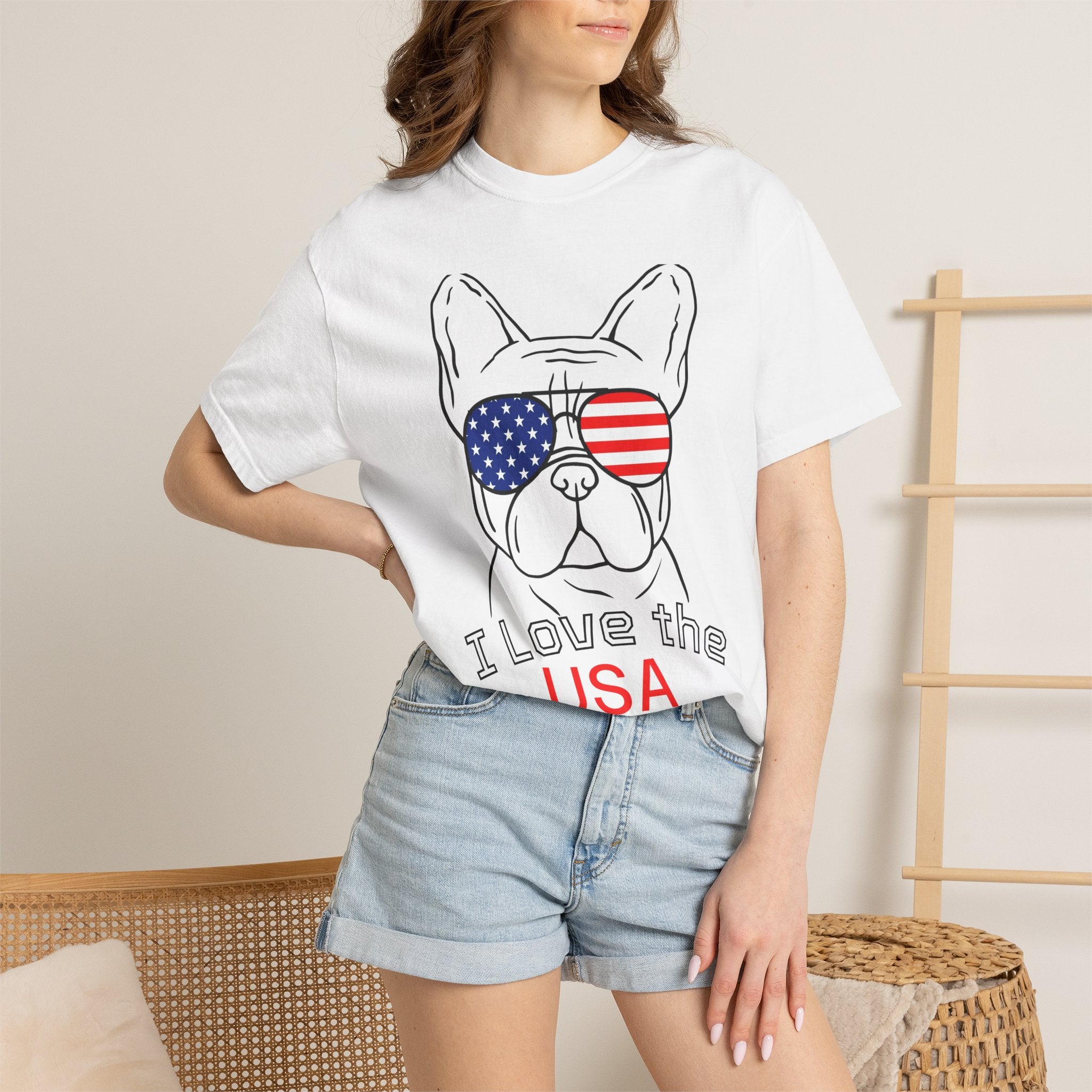 USA Bulldog T-Shirt — "I Love the USA" Patriotic Dog Tee