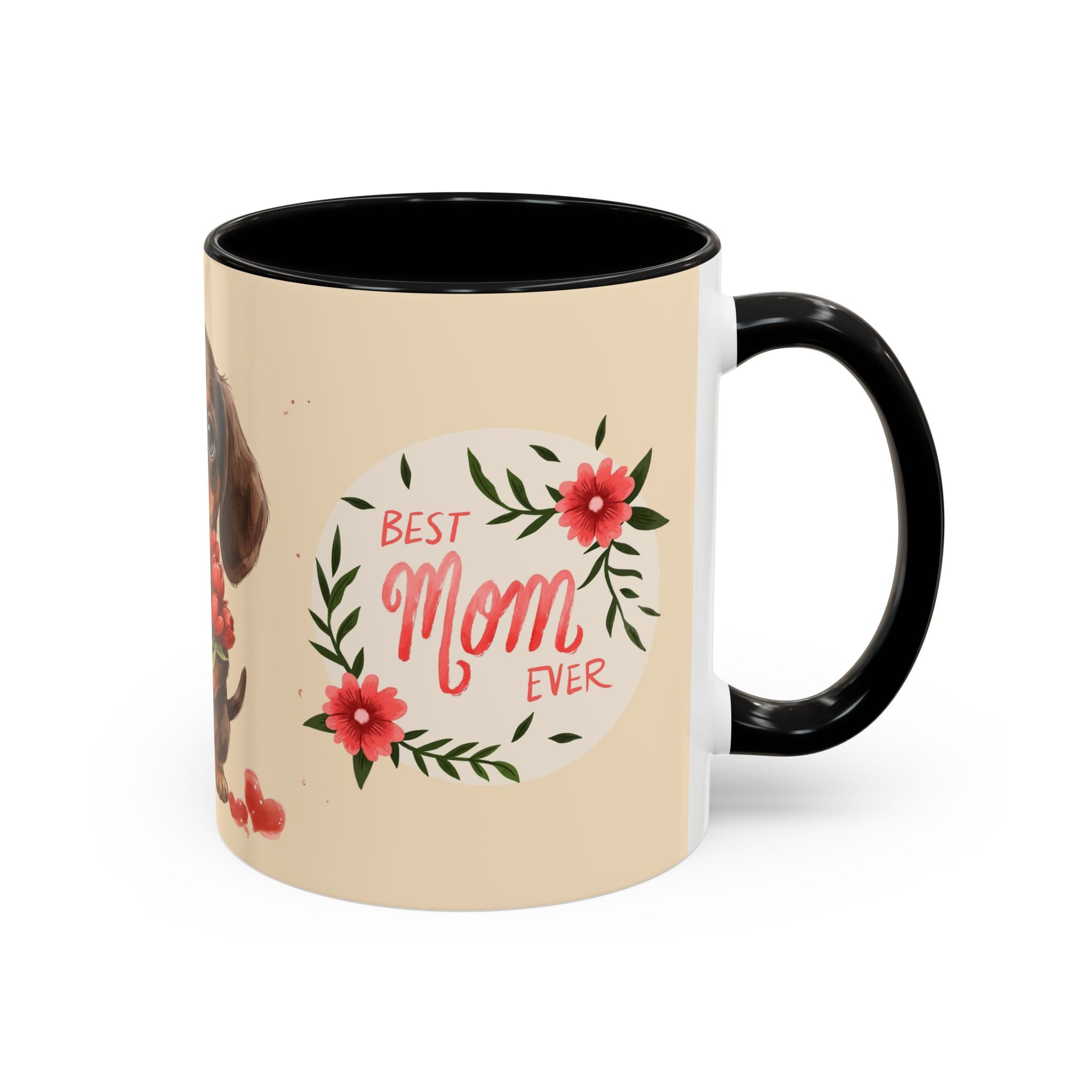Best Mom Ever Coffee Mug — Cute Dachshund with Tulips