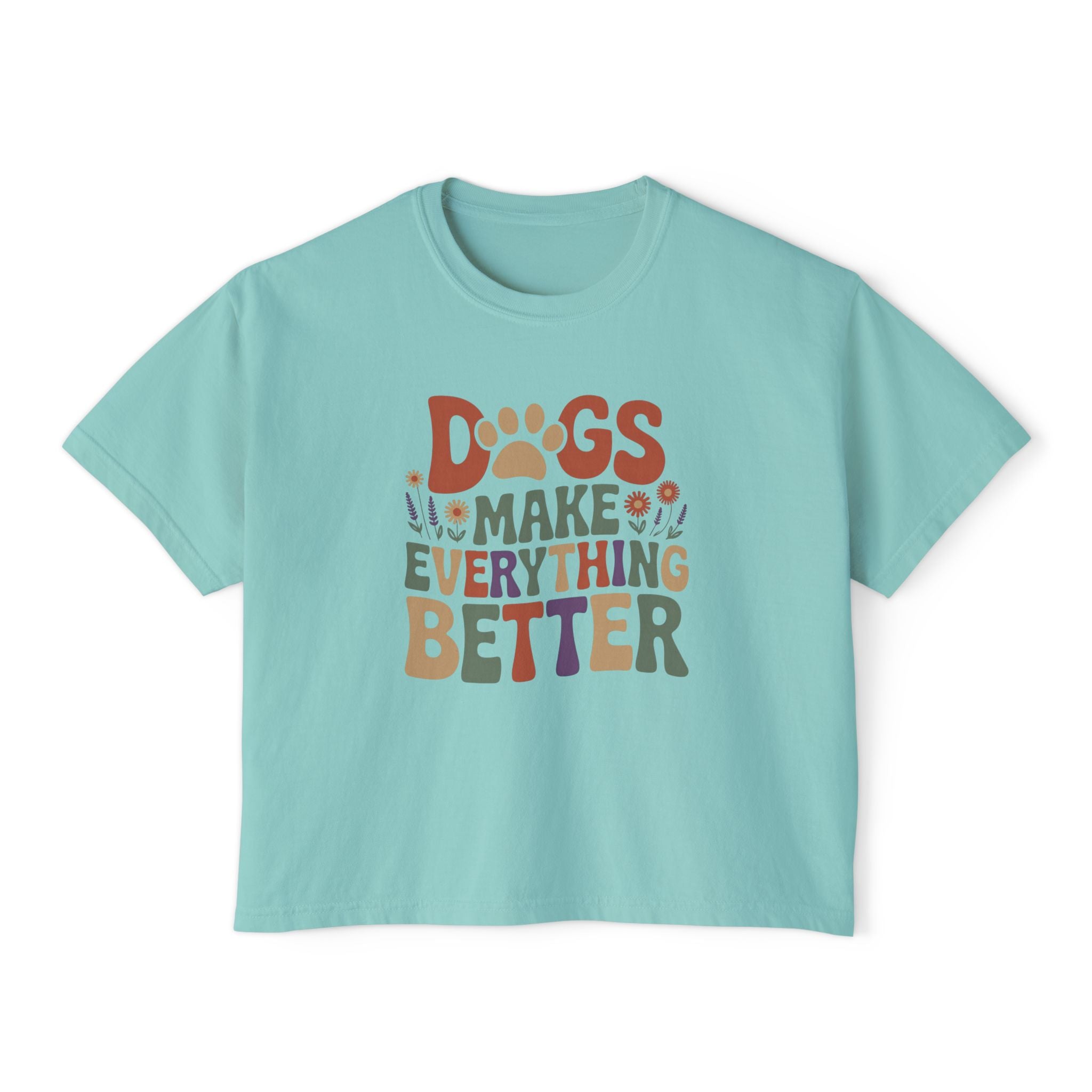 Dogs Make Everything Better Boxy Tee — Cute Paw Print Graphic T‑Shirt for Dog Lovers