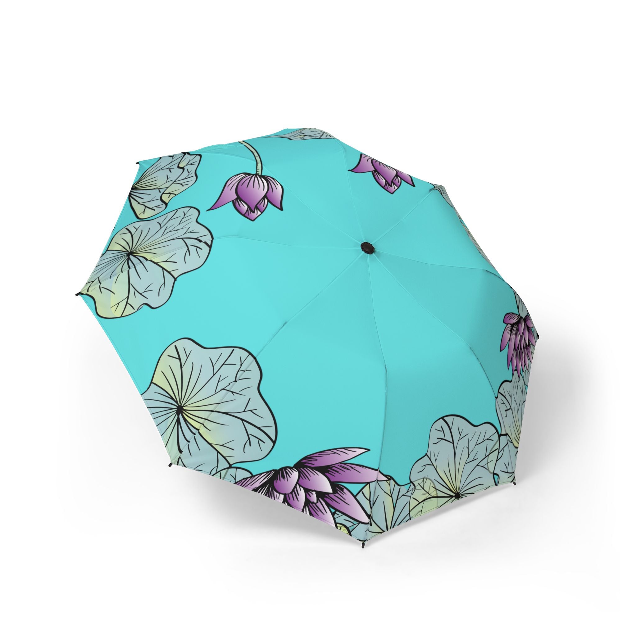 Floral Lotus Foldable Umbrella — Compact Semi‑Automatic Rain Umbrella
