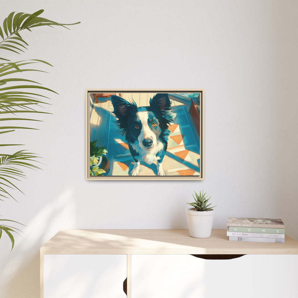 Framed Matte Canvas - Colorful Border Collie Pet Portrait