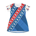 Patriotic Stars & Stripes T-Shirt Dress — USA Flag Diagonal Print