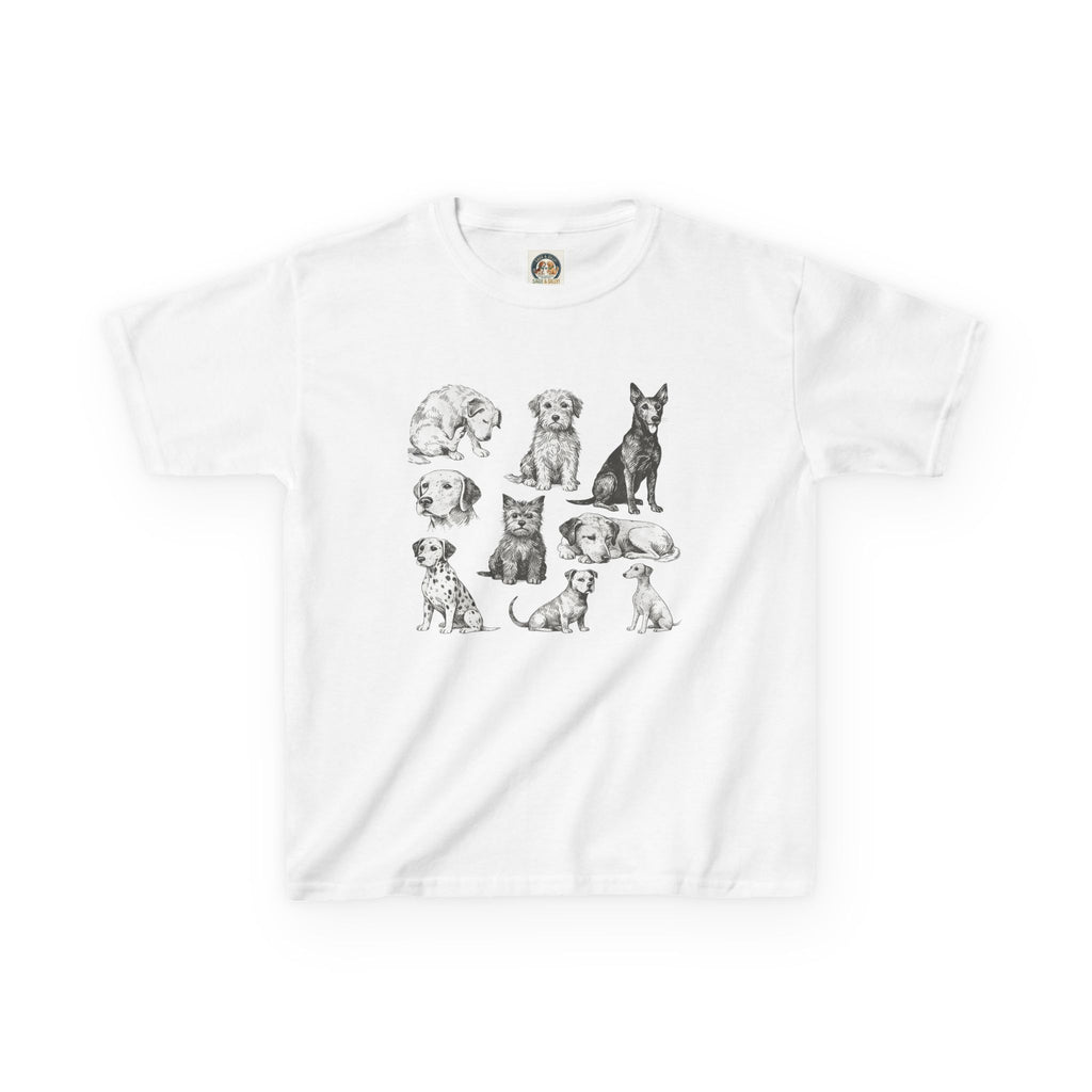 Kids Dog Breeds Sketch Tee — Cute Puppy Illustration Shirt for Boys & Girls