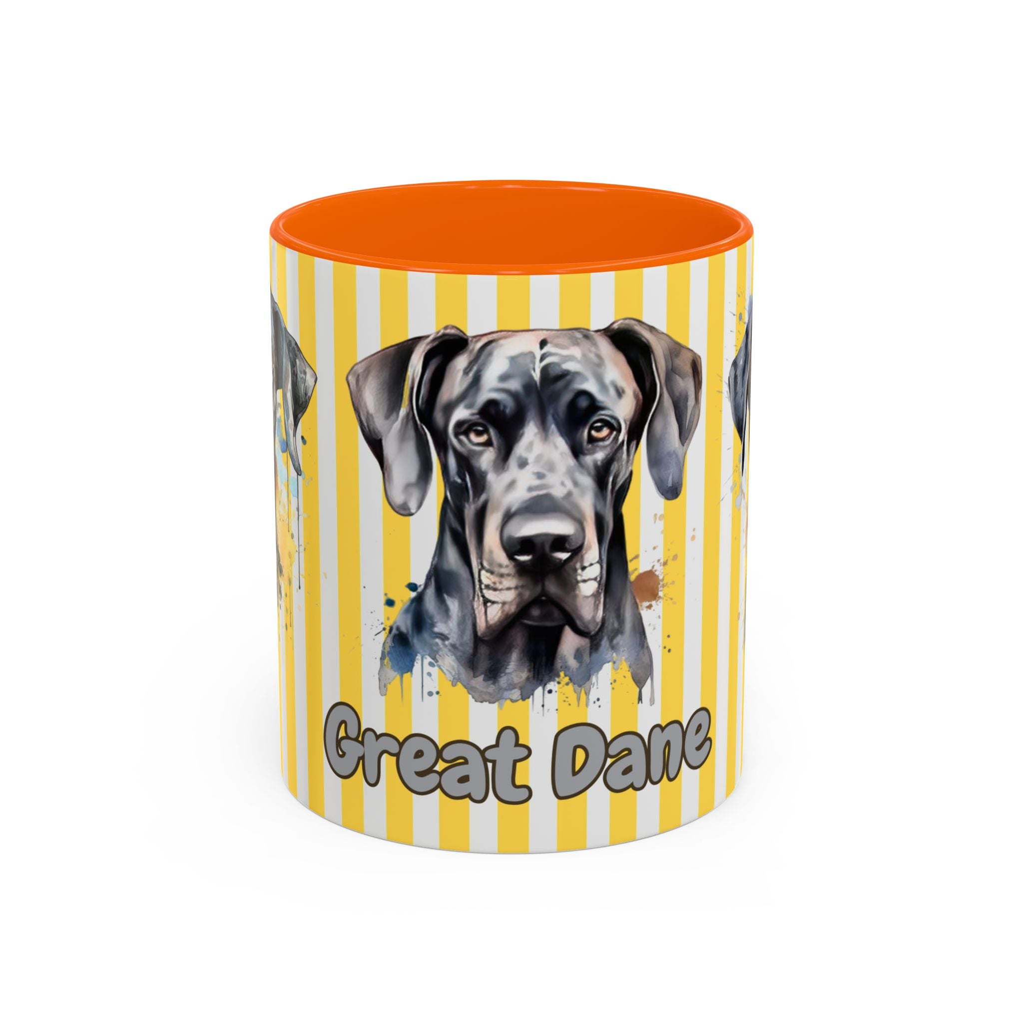 Personalised Dog Accent Coffee Mug — Yellow Striped Dog Lover Gift (11/15 oz)