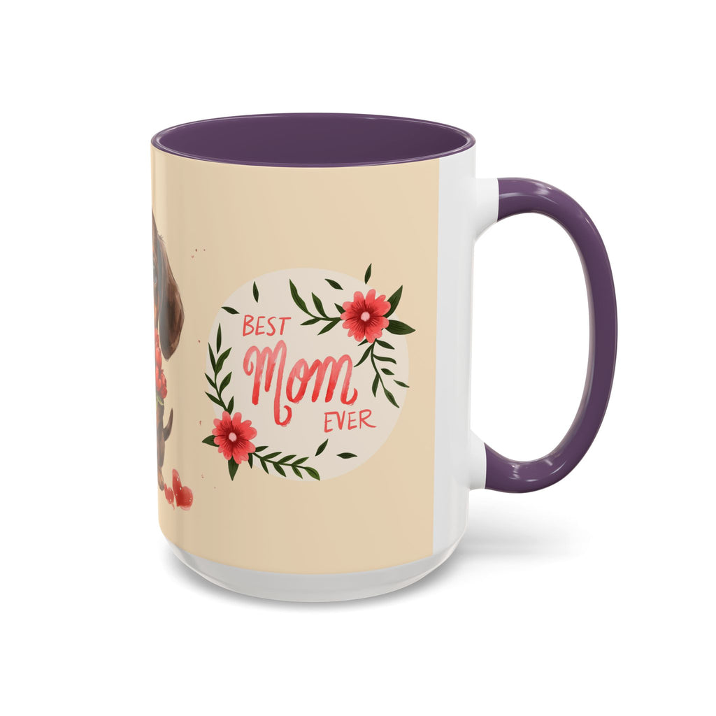 Best Mom Ever Coffee Mug — Cute Dachshund with Tulips
