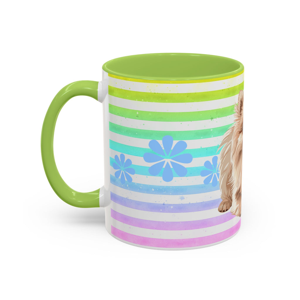 Pomeranian Dog Coffee Mug — Cute Fluffy Pup on Rainbow Stripes (Accent Mug 11/15oz)