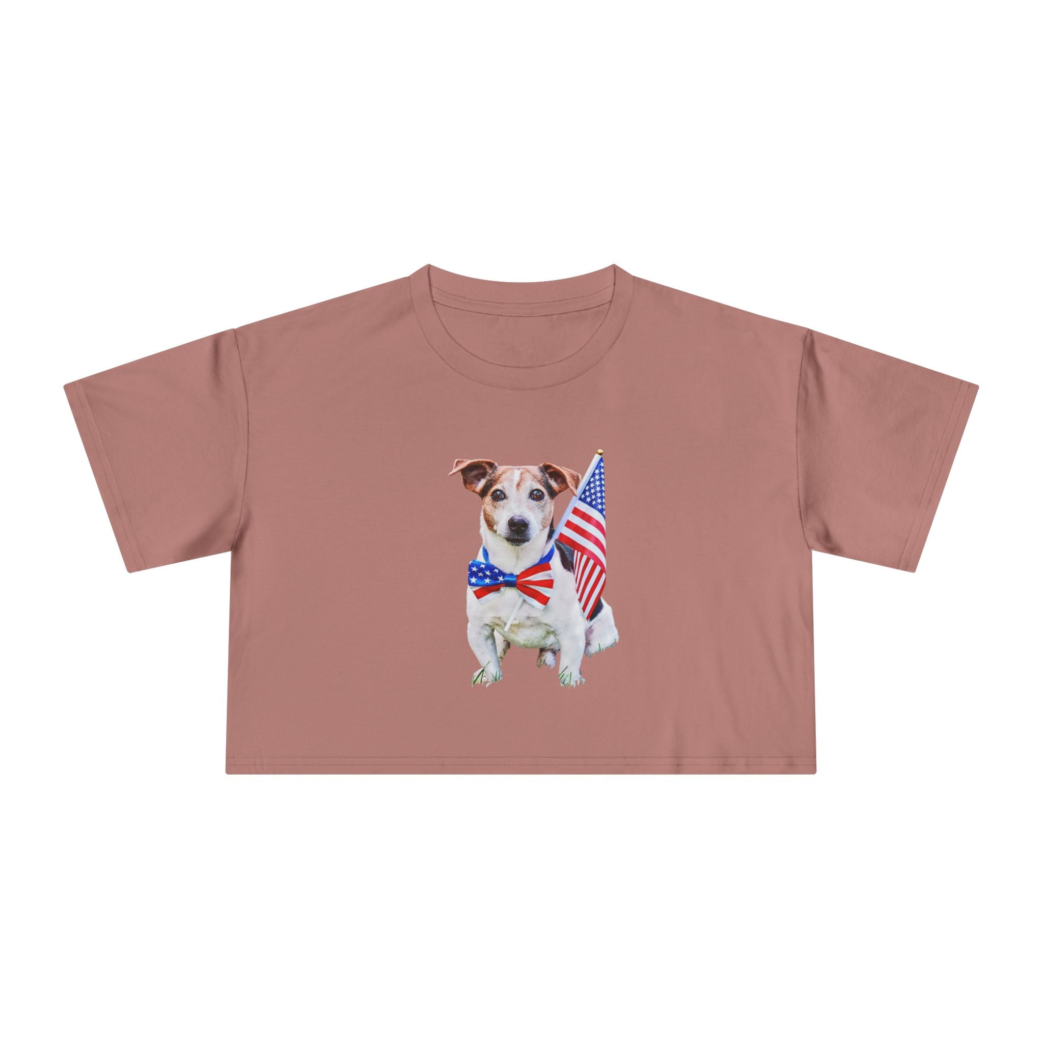 Patriotic Dog Crop Tee — Jack Russell with American Flag
