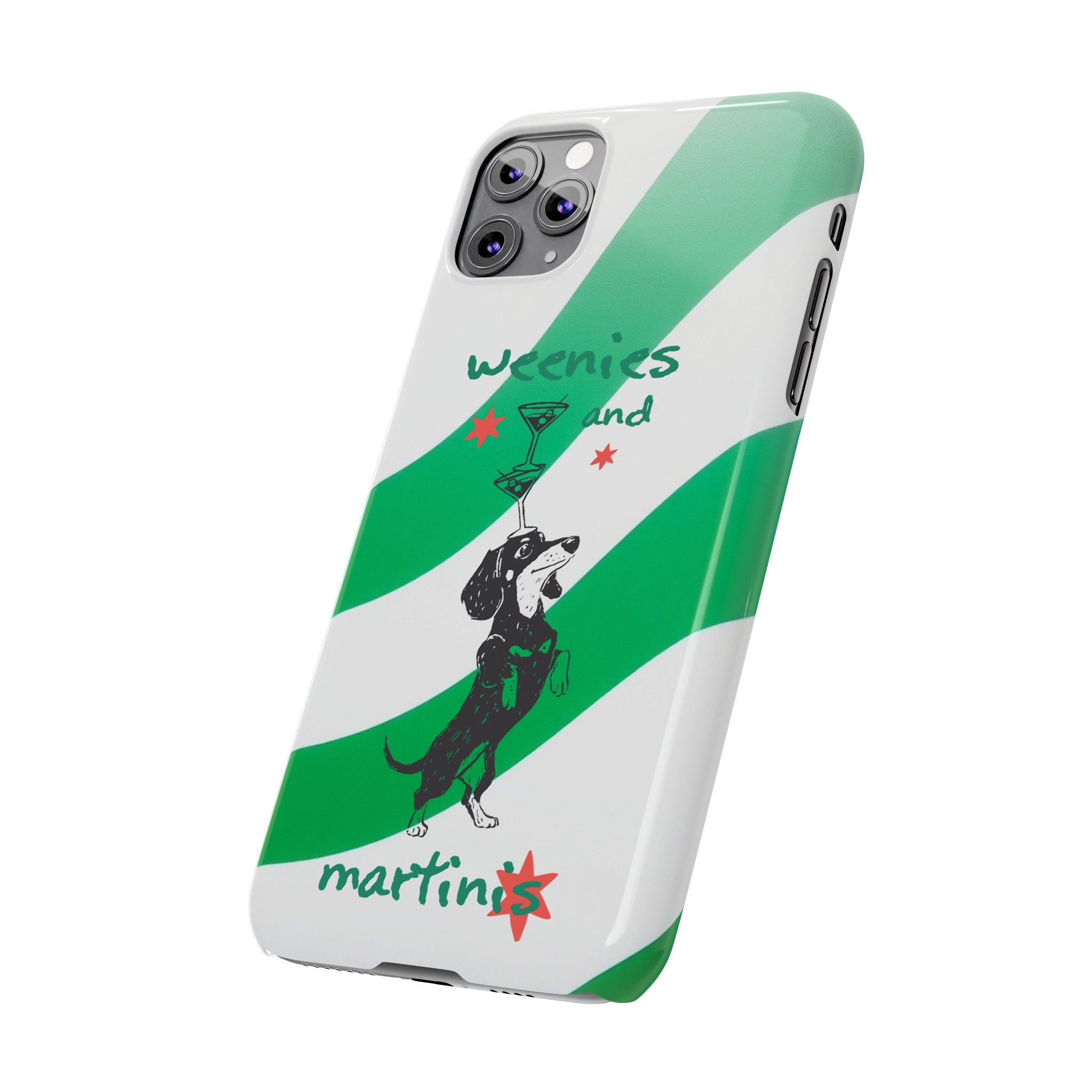 Weenies and Martinis Slim Phone Case – Dachshund Cocktail Green Stripe