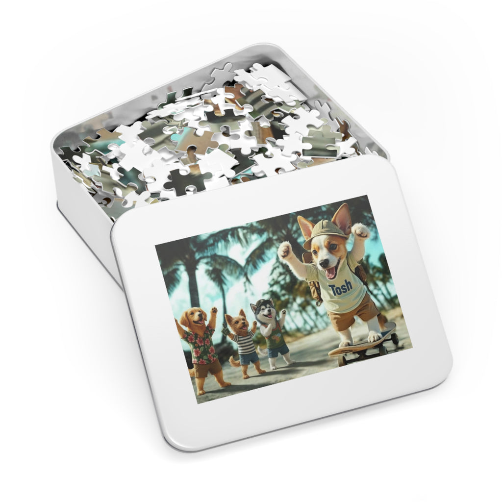 Beach Dogs Jigsaw Puzzle with Tin — Jack Russell Terrier Skateboard | Dog Lover Gift