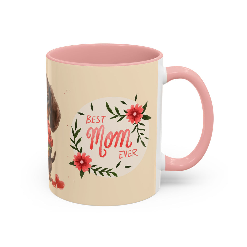 Best Mom Ever Coffee Mug — Cute Dachshund with Tulips