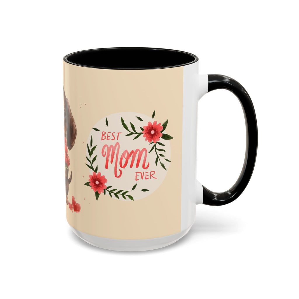Best Mom Ever Coffee Mug — Cute Dachshund with Tulips