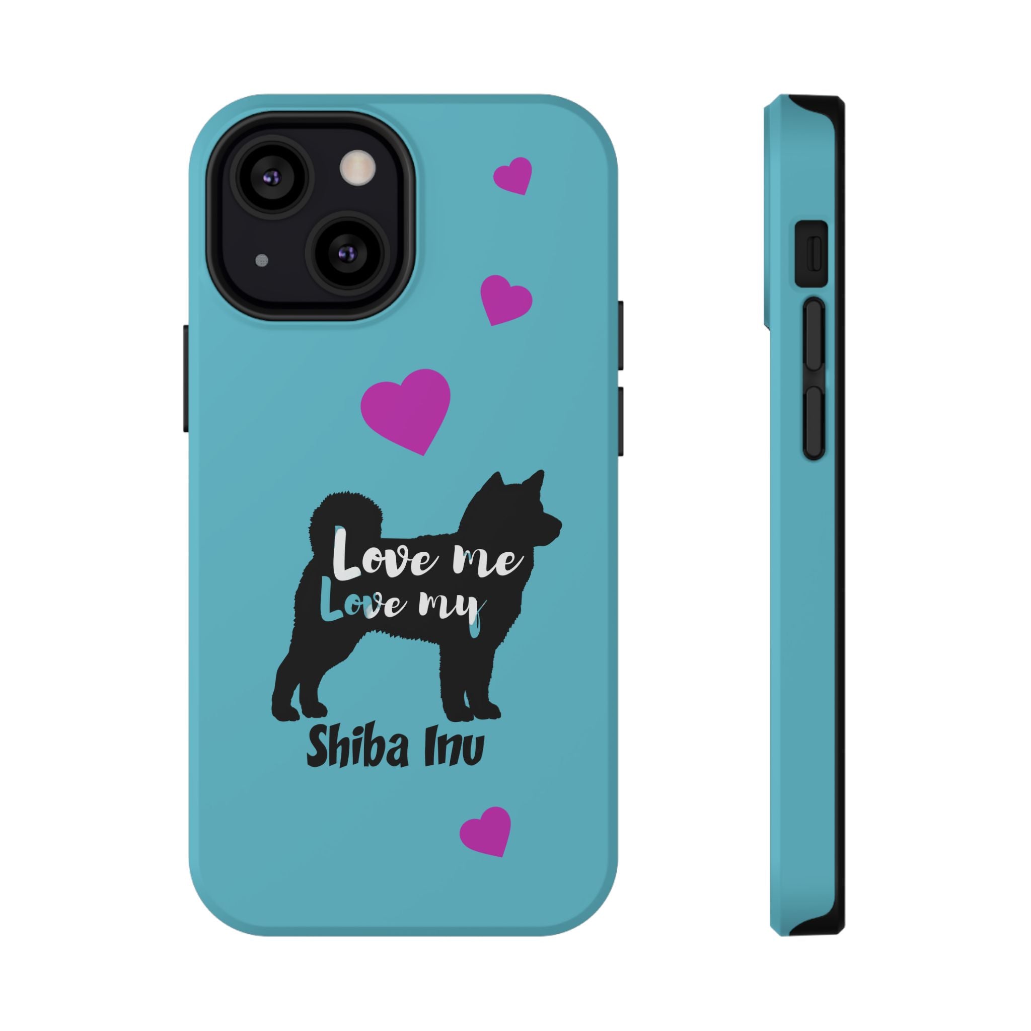 Shiba Inu Phone Case – "Love Me Love My Shiba Inu" Impact-Resistant Case, Cute Heart Design