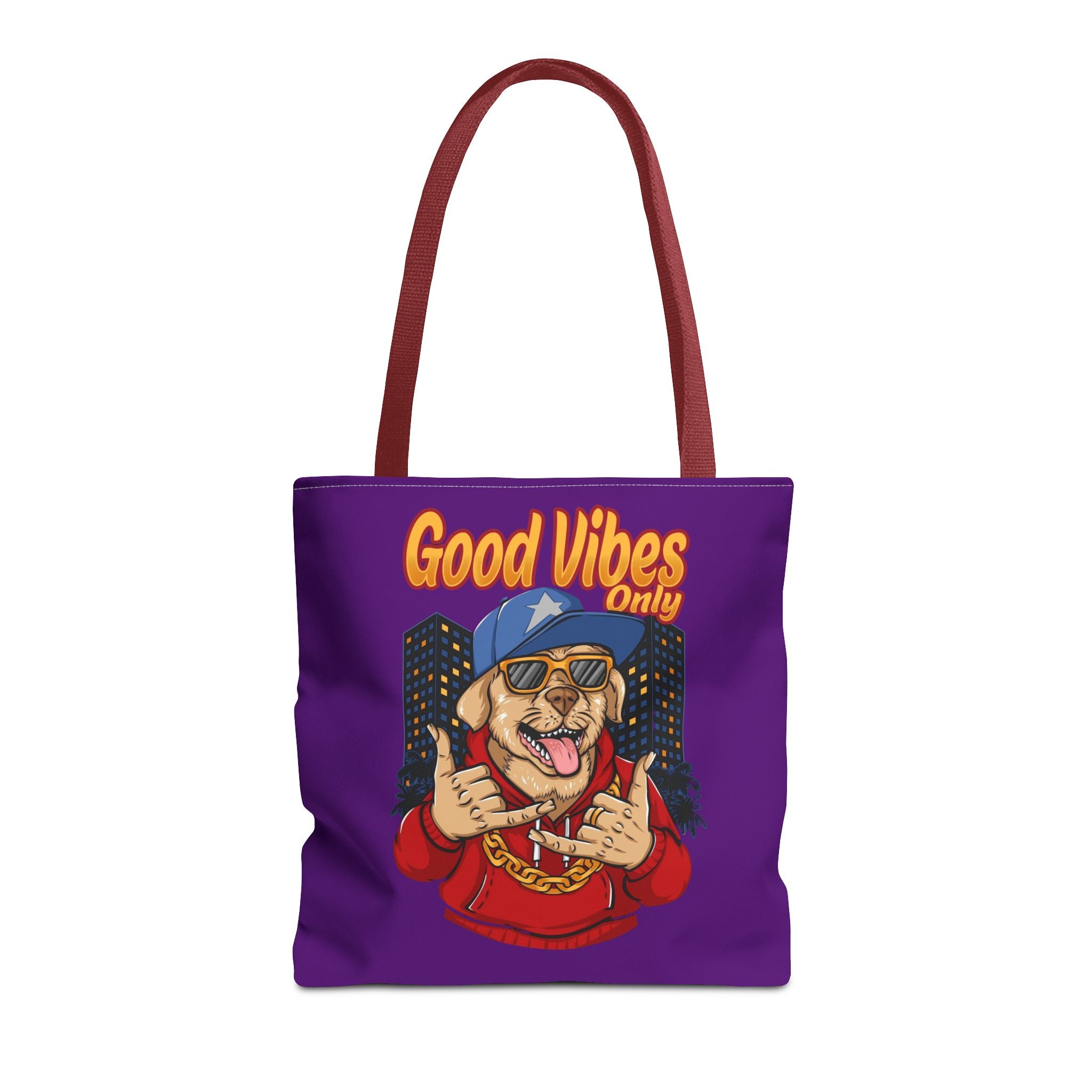 Good Vibes Only Dog Tote Bag — Cute Hipster Pup Graphic Canvas Tote