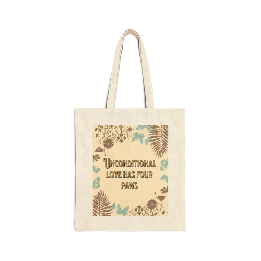 Tote Bag — "Unconditional Love Has Four Paws" Dog Portrait Canvas Tote