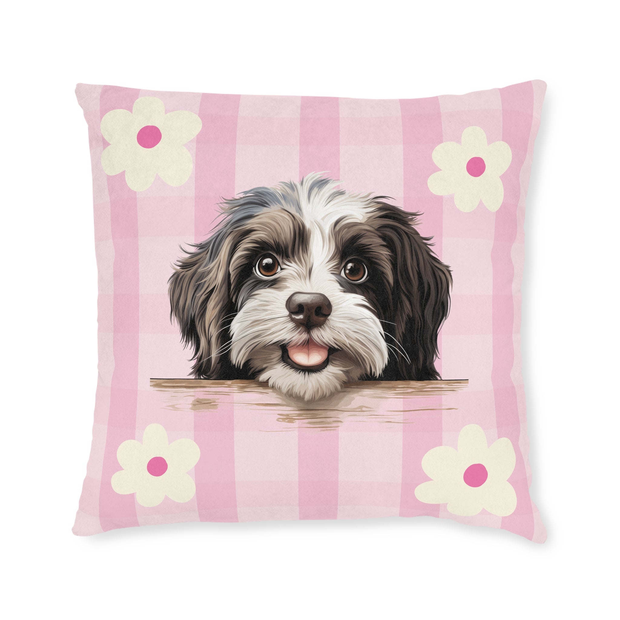 Havanese Dog Throw Pillow — Floral Pink Faux Suede | Dog Lover Home Decor
