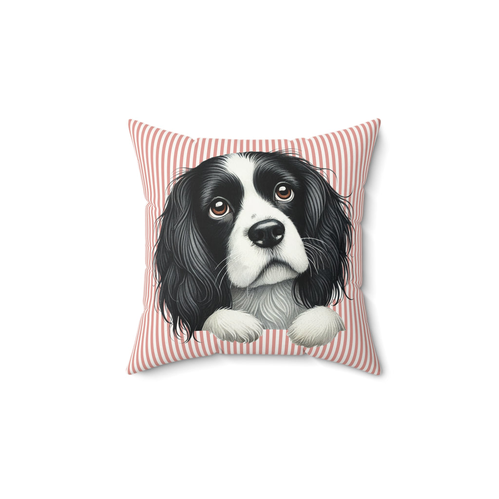 Cavalier King Charles Spaniel Throw Pillow — Pink Striped Faux Suede | Dog Lover Gift