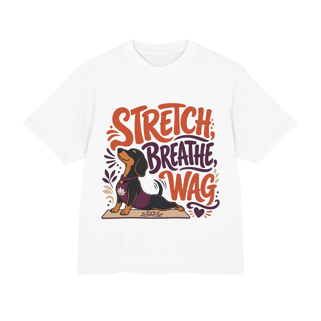 Stretch. Breathe. Wag. — Dachshund Yoga T‑Shirt for Dog Lovers