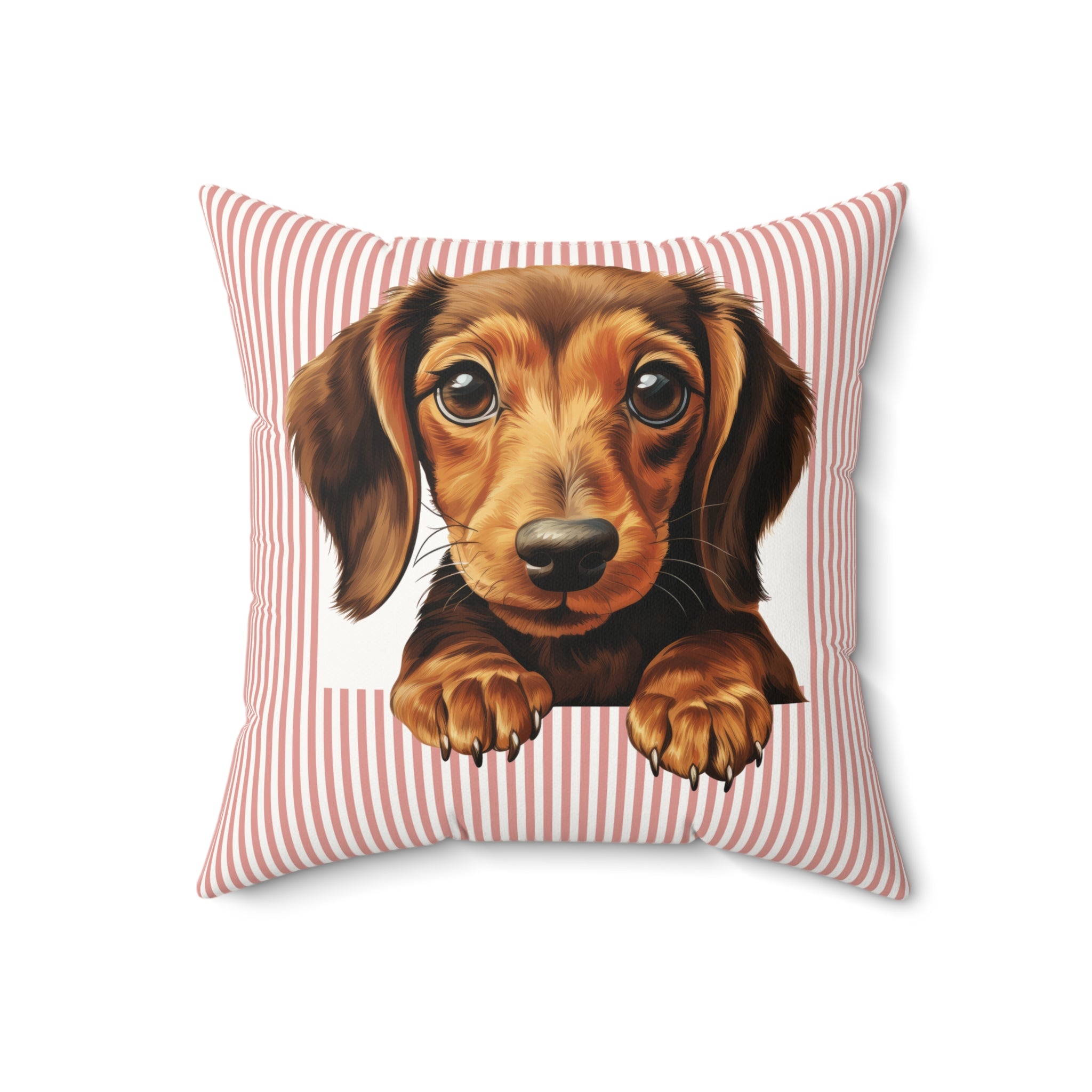 Dachshund Puppy Throw Pillow — Striped Faux Suede | Dog Lover Home Decor
