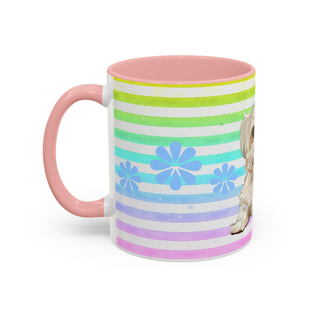 Maltese Dog Coffee Mug — Cute White Pup on Rainbow Stripes