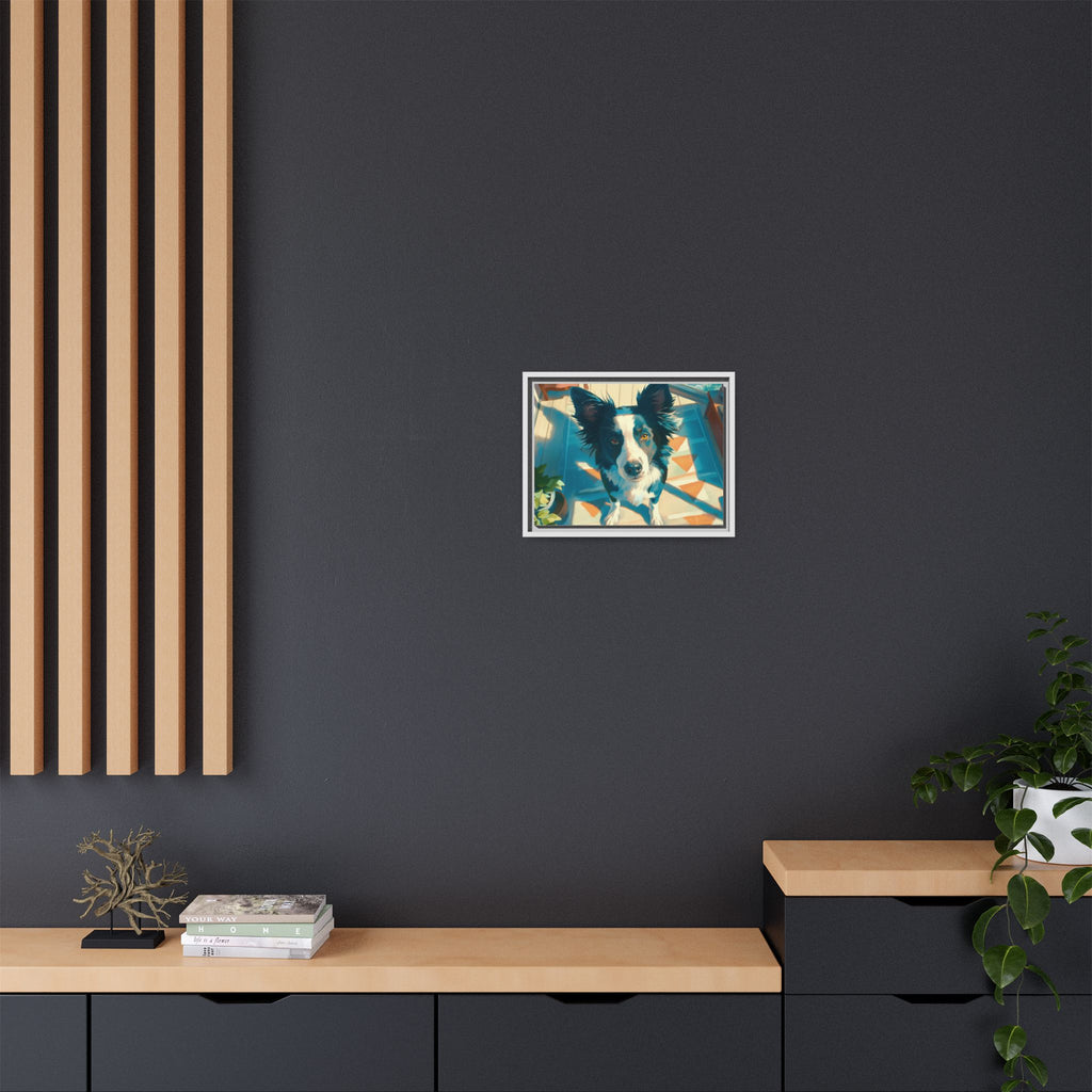 Framed Matte Canvas - Colorful Border Collie Pet Portrait