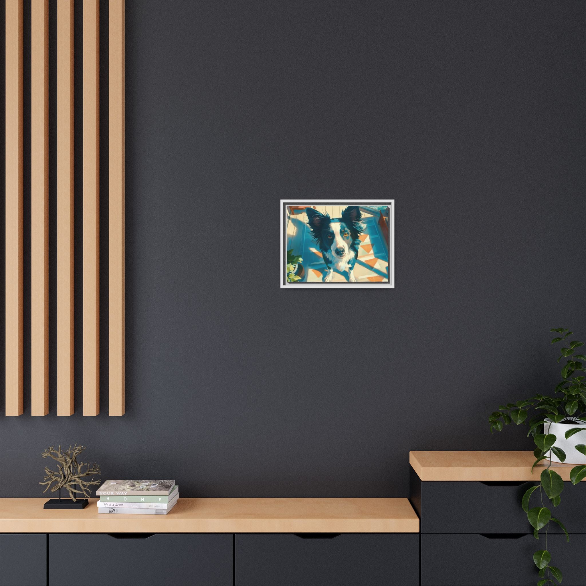 Framed Matte Canvas - Colorful Border Collie Pet Portrait