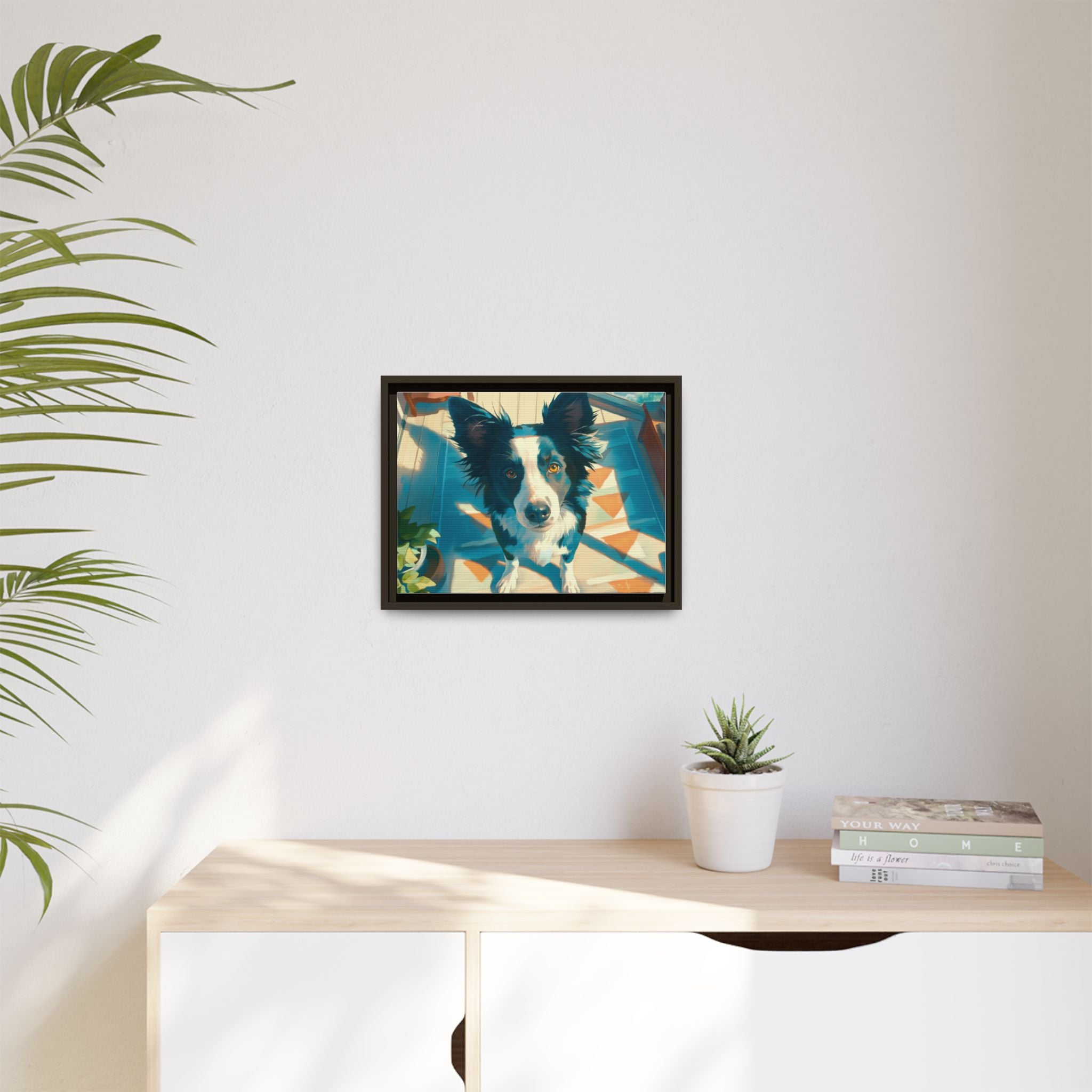 Framed Matte Canvas - Colorful Border Collie Pet Portrait