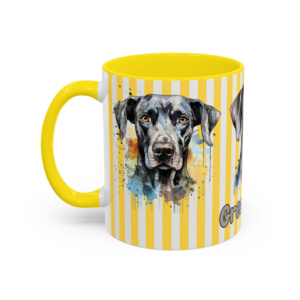 Personalised Dog Accent Coffee Mug — Yellow Striped Dog Lover Gift (11/15 oz)