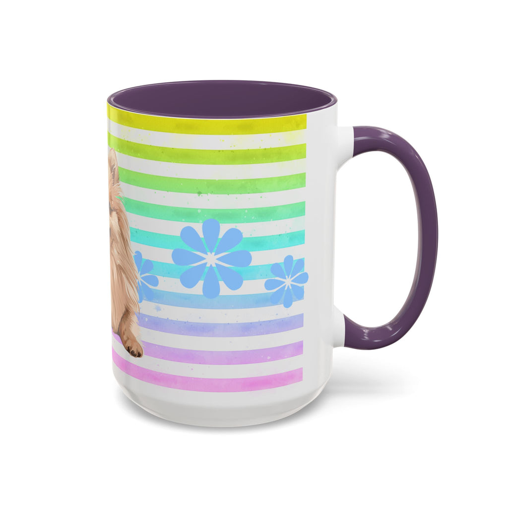 Pomeranian Dog Coffee Mug — Cute Fluffy Pup on Rainbow Stripes (Accent Mug 11/15oz)