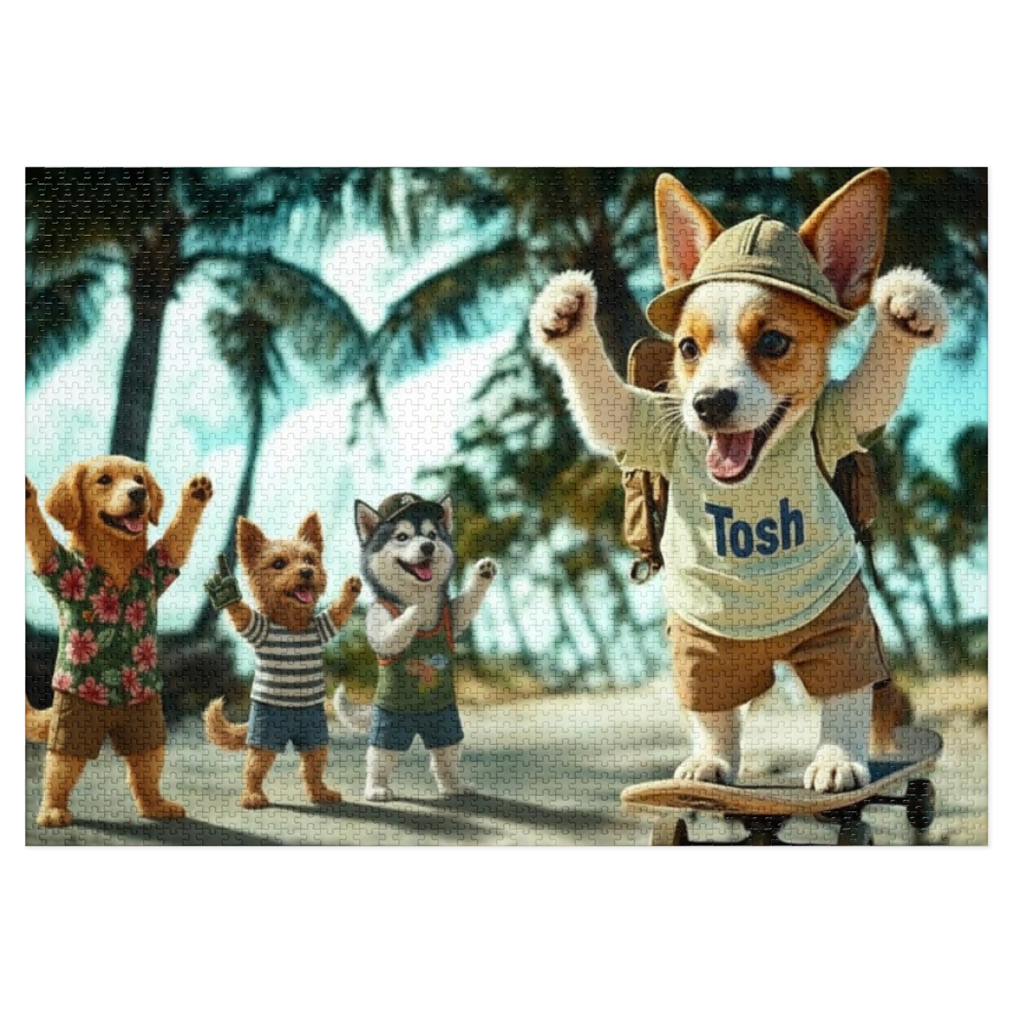 Beach Dogs Jigsaw Puzzle with Tin — Jack Russell Terrier Skateboard | Dog Lover Gift