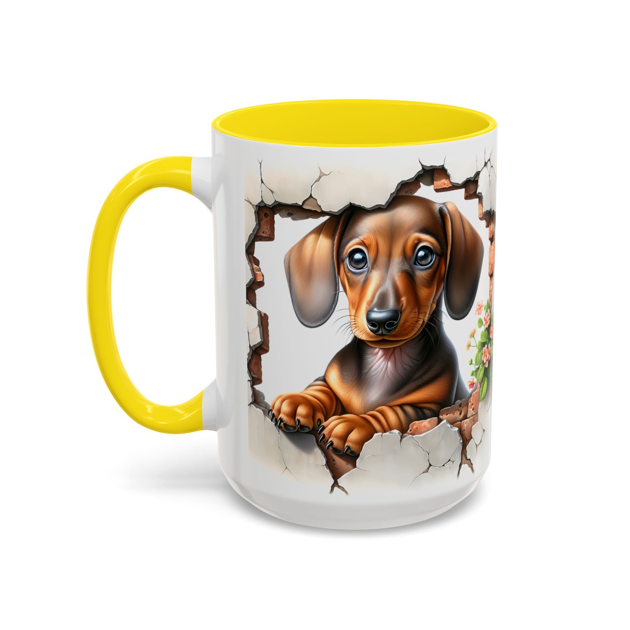 Dachshund Peek-A-Boo Accent Coffee Mug — Cute Puppy Dog Gift (11/15oz)