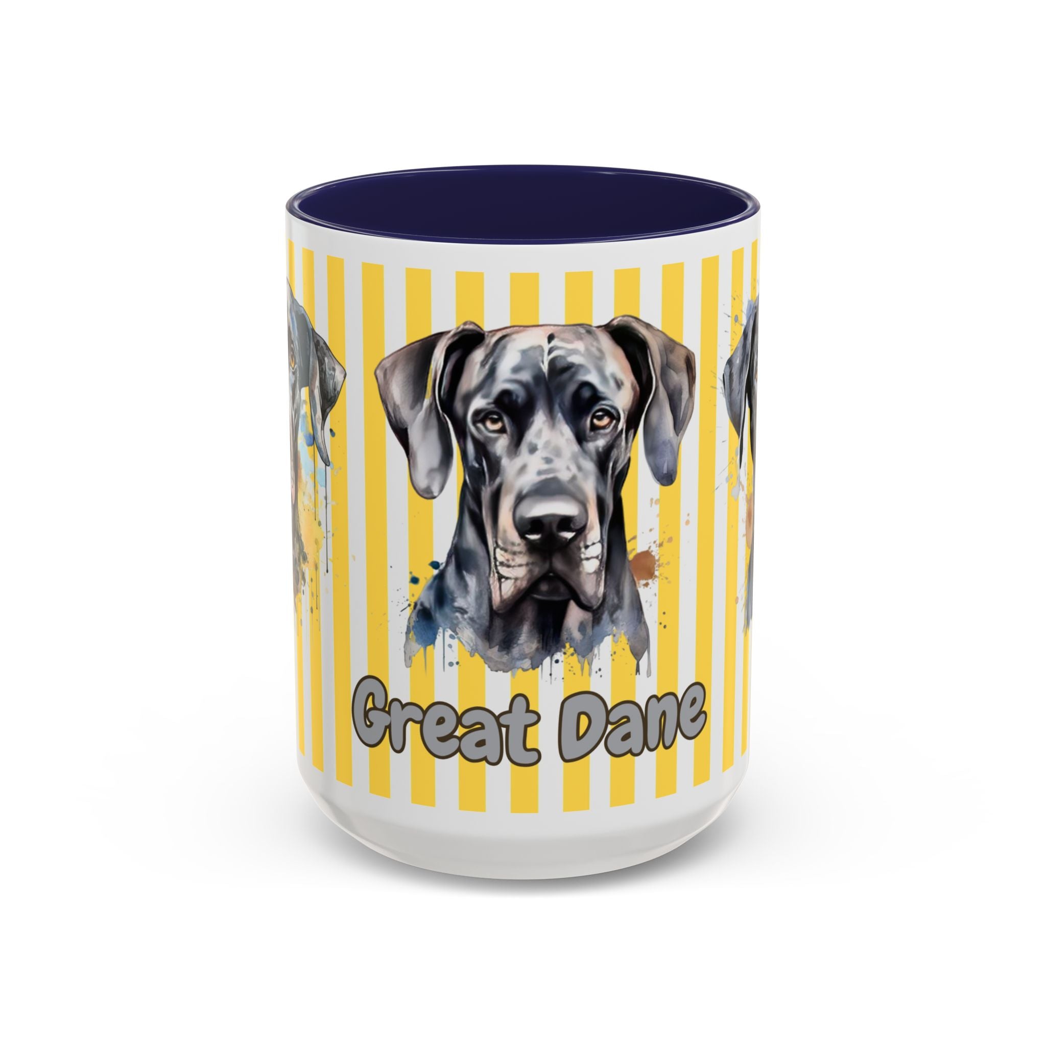 Personalised Dog Accent Coffee Mug — Yellow Striped Dog Lover Gift (11/15 oz)