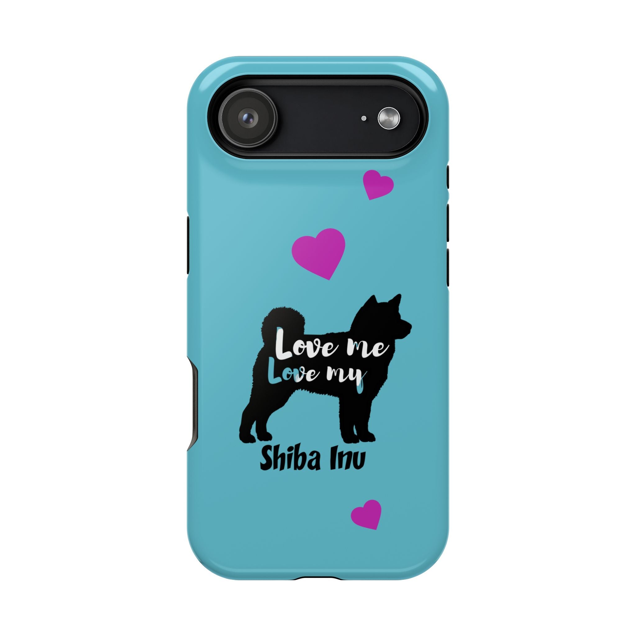 Shiba Inu Phone Case – "Love Me Love My Shiba Inu" Impact-Resistant Case, Cute Heart Design