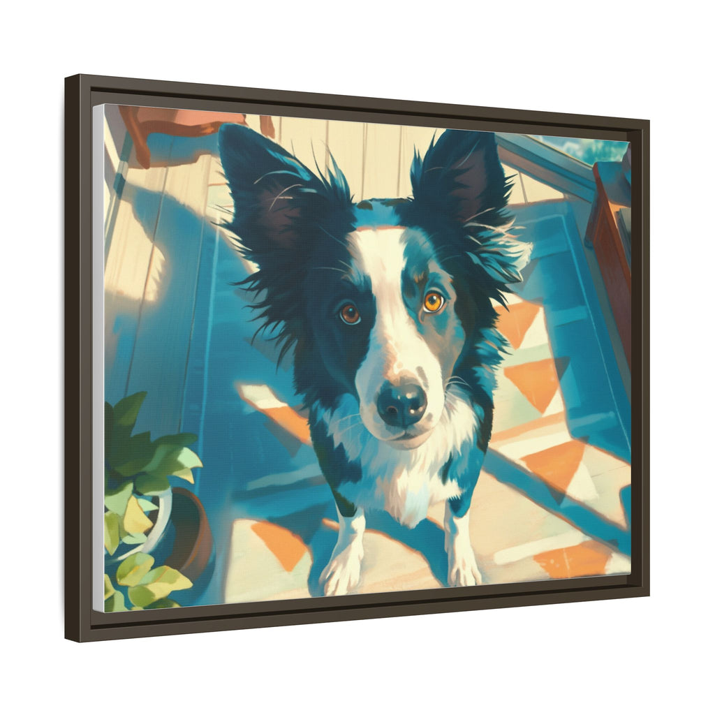 Framed Matte Canvas - Colorful Border Collie Pet Portrait
