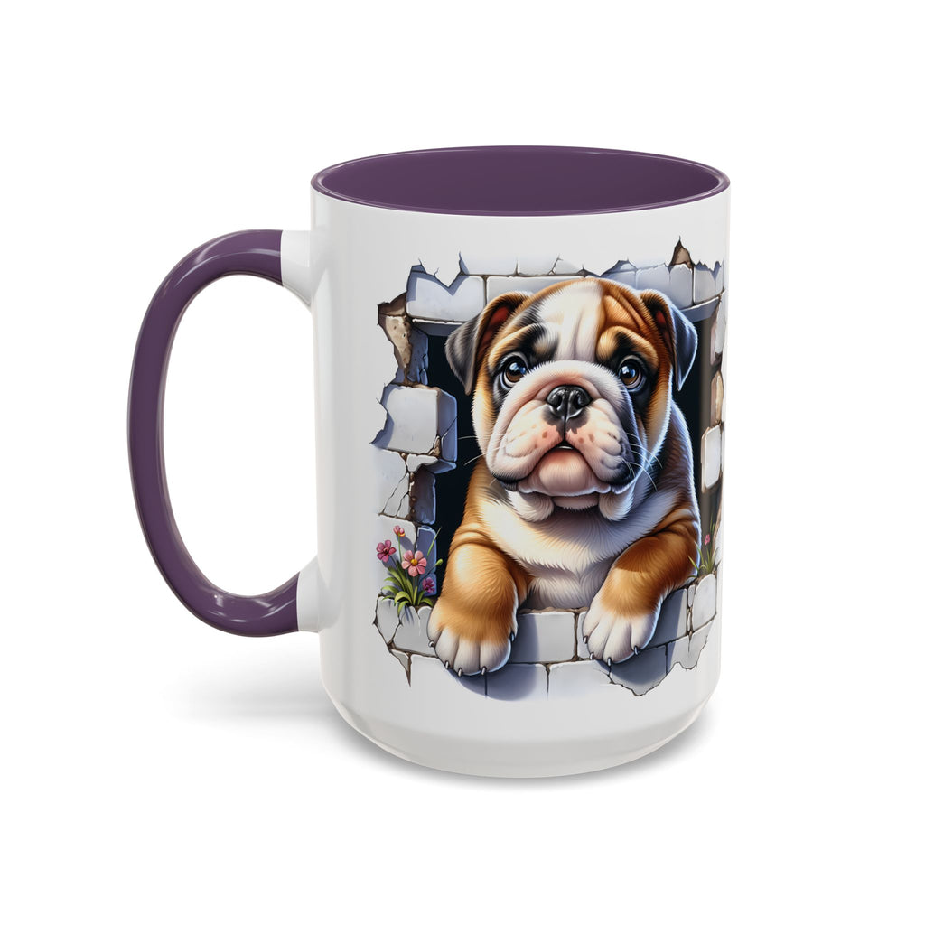 Bulldog Peek-A-Boo Accent Coffee Mug — Cute English Bulldog Coffee Cup (11/15 oz)