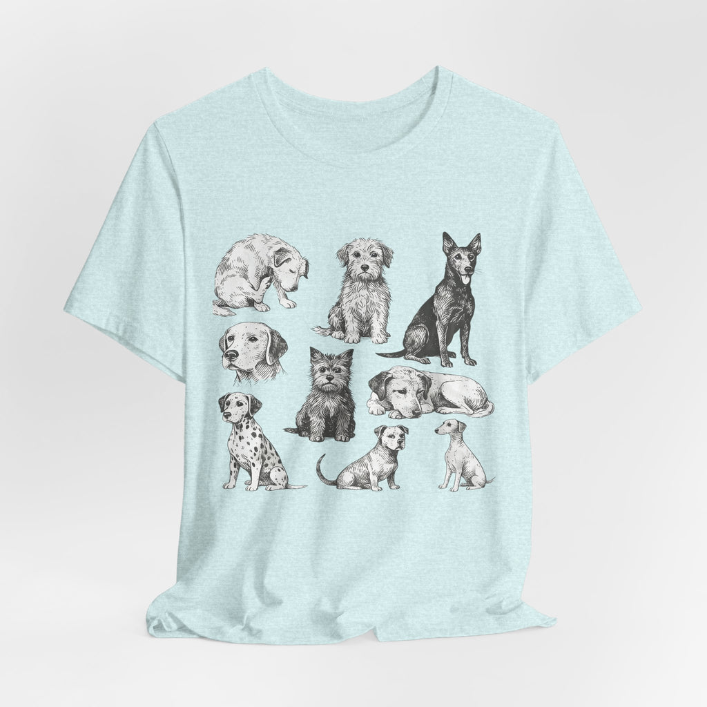 Dog Breed Sketches T-Shirt — Hand-Drawn Puppy Portraits Tee