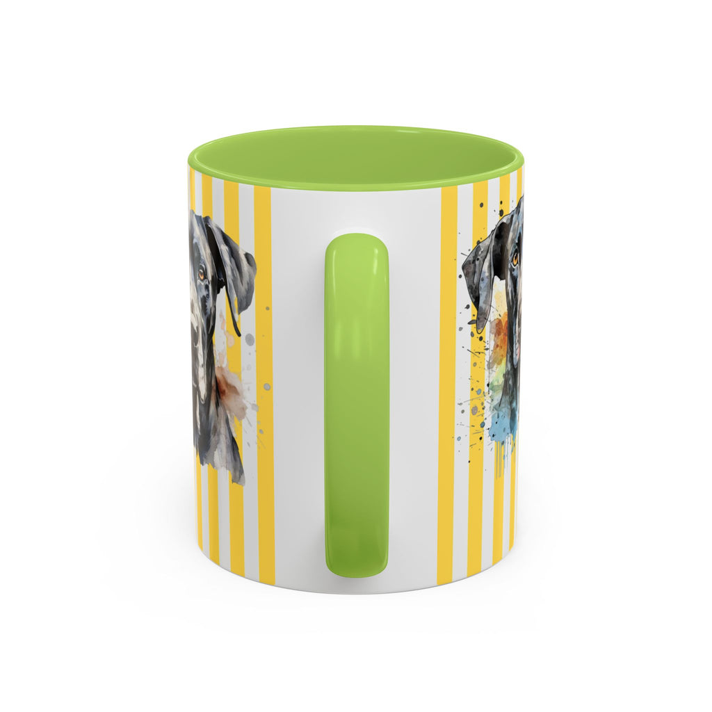 Personalised Dog Accent Coffee Mug — Yellow Striped Dog Lover Gift (11/15 oz)