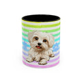 Maltese Dog Coffee Mug — Cute White Pup on Rainbow Stripes