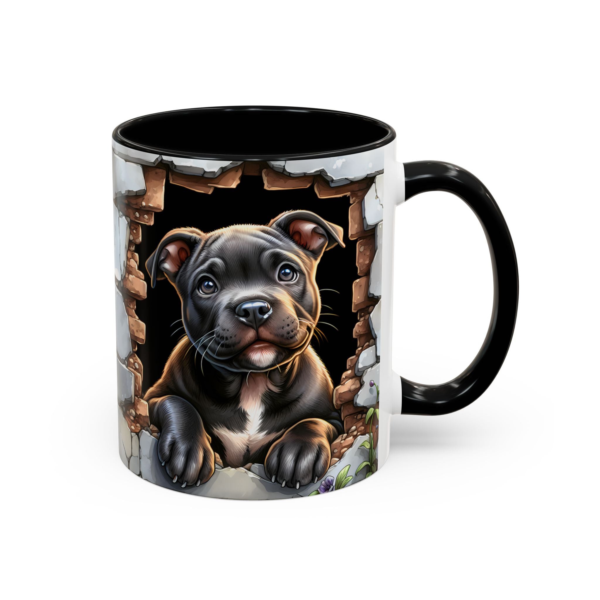 Pit Bull Puppy Peek Accent Coffee Mug – Cute Dog Lover Gift (11/15oz)