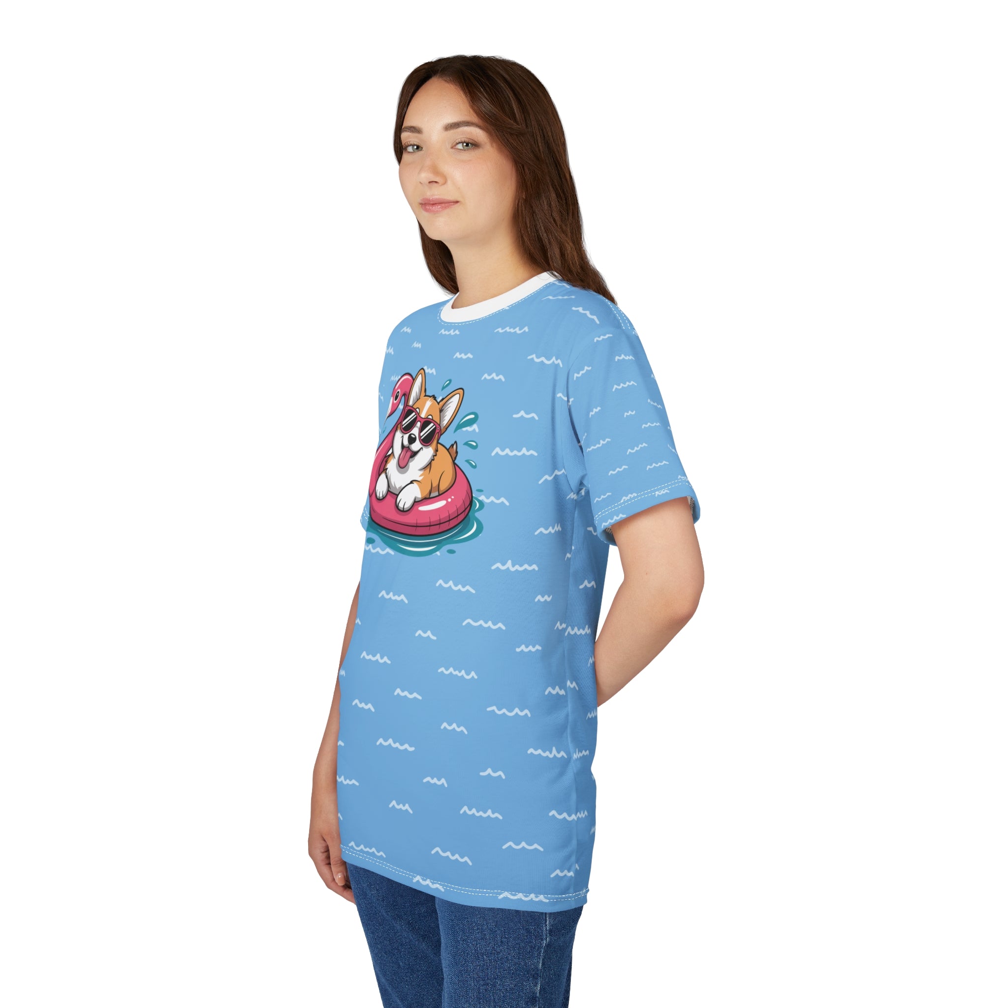 Corgi Beach Day All-Over Print Tee — Funny Corgi Sunglasses Summer Shirt