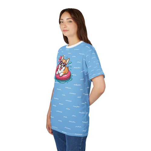 Corgi Beach Day All-Over Print Tee — Funny Corgi Sunglasses Summer Shirt