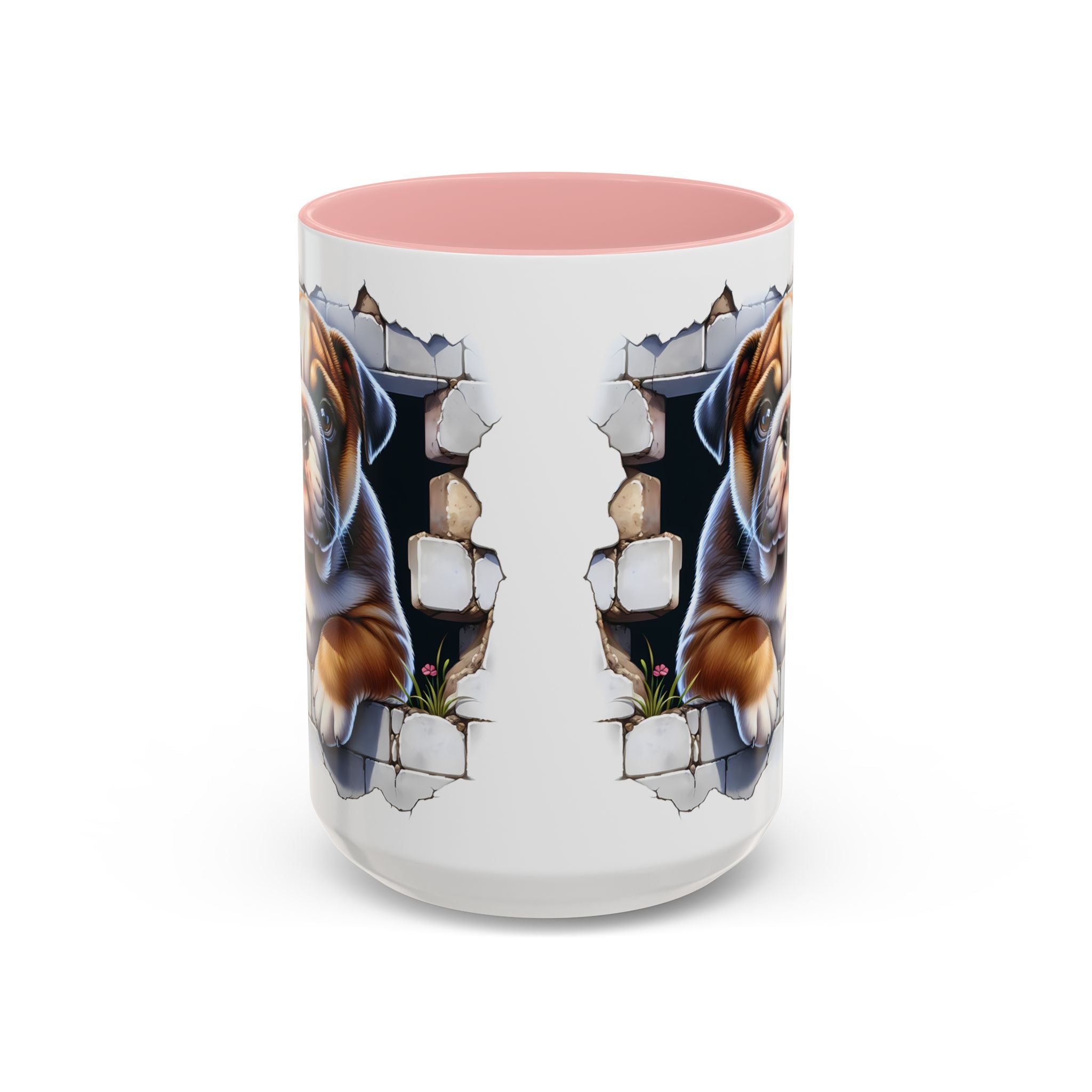 Bulldog Peek-A-Boo Accent Coffee Mug — Cute English Bulldog Coffee Cup (11/15 oz)